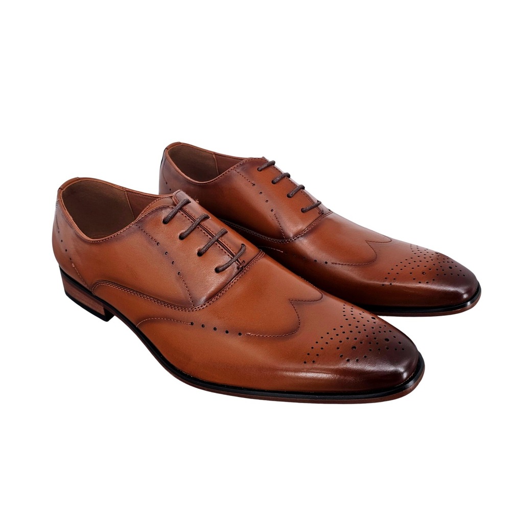 Amali Rory-215 Mens Cognac Wingtip Oxford Dress Shoes Size 12 Burnished Toe